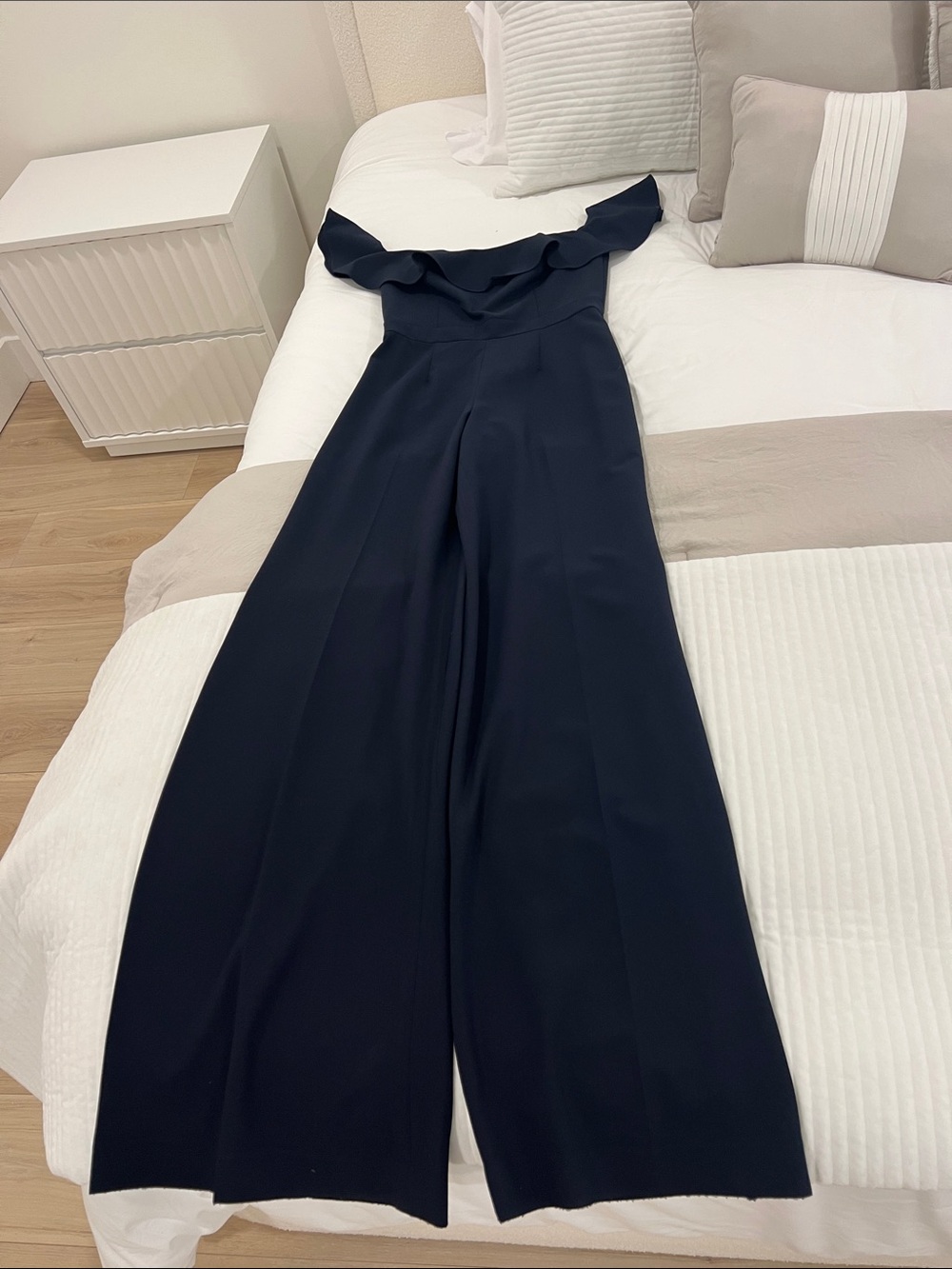 JAYGODFREY Navy Ruffled Off-Shoulder Wide-Leg Jumpsuit